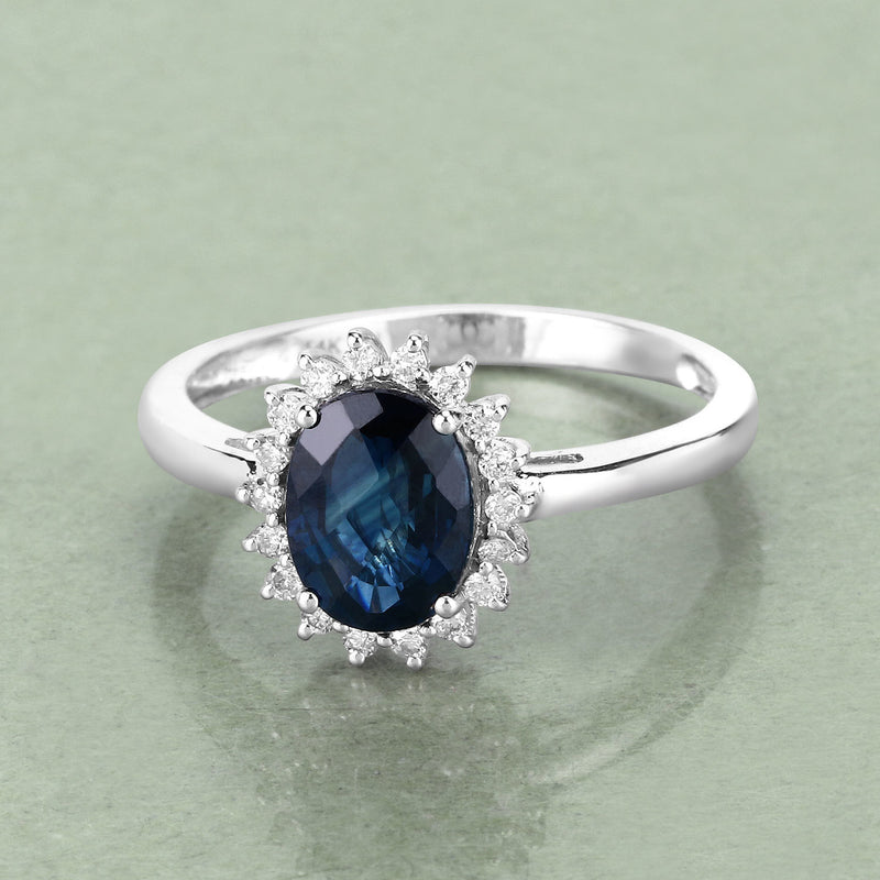 1.66 Carat Genuine Blue Sapphire and White Diamond 14K White Gold Ring