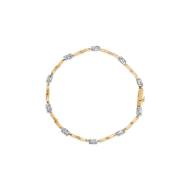 10K White and Yellow Gold 1.00 Cttw Diamond Oval Shaped Cluster Link  Bracelet (I-J Color, SI2-I1 Clarity) - 7" Inches