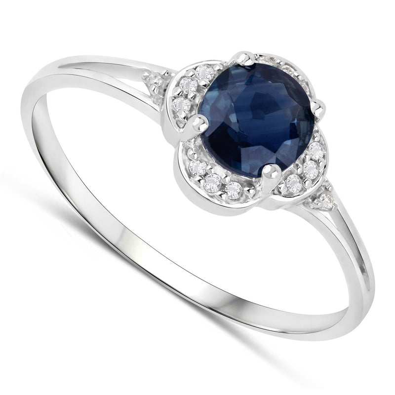 0.69 Carat Genuine Blue Sapphire and White Diamond 14K White Gold Ring