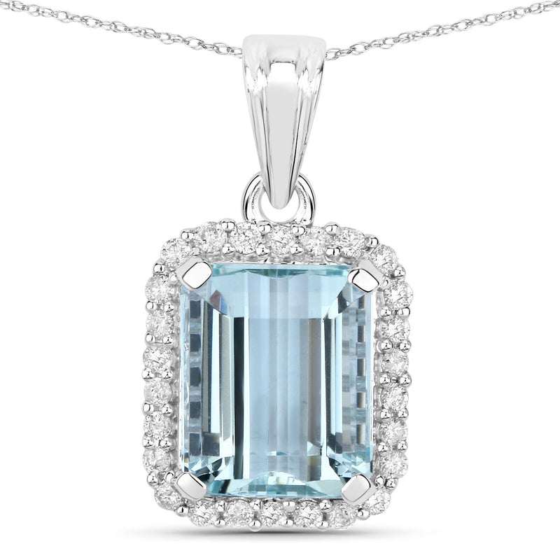 5.11 Carat Genuine Aquamarine and White Diamond 14K White Gold Pendant