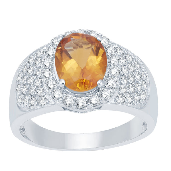 V3 Jewelry Citrine & White Topaz Halo Ring