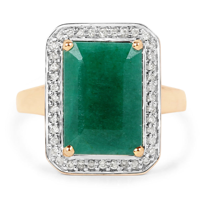 5.71 Carat Dyed Emerald and White Diamond 14K Yellow Gold Ring