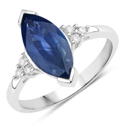 4.83 Carat Genuine Blue Sapphire and White Diamond 14K White Gold Ring