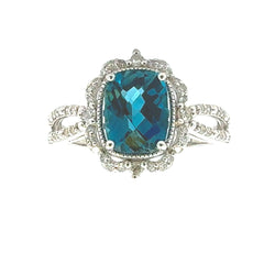 1.62ct London Blue Topaz Diamond Ring 14KT White Gold