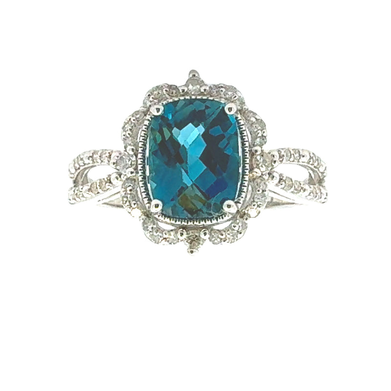 1.62ct London Blue Topaz Diamond Ring 14KT White Gold