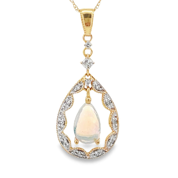 .08ct Opal Diamond Fashion Pendants 14KT Yellow Gold