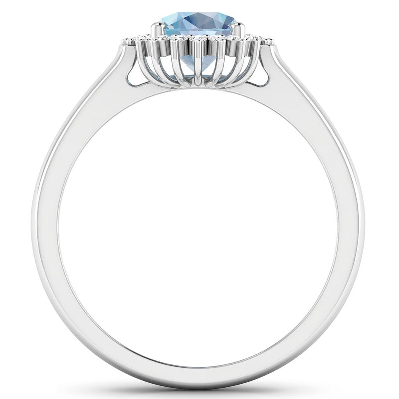 1.16 Carat Genuine Aquamarine and White Diamond 14K White Gold Ring