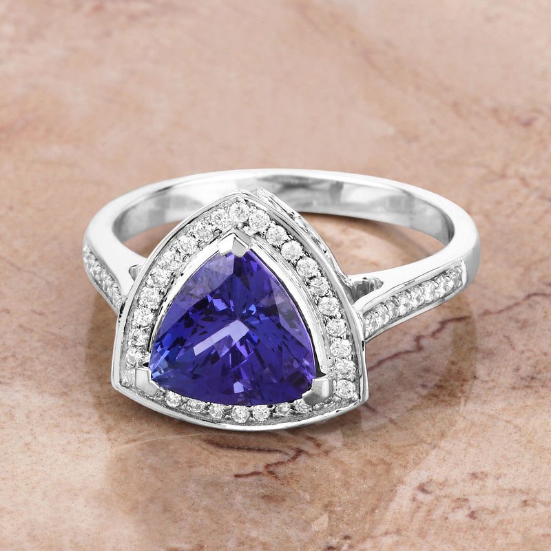 2.60 Carat Genuine Tanzanite and White Diamond 14K White Gold Ring