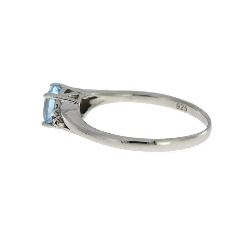 Natural .96ct Blue Topaz Diamond Ring Sterling Silver