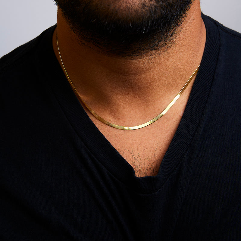 Unisex Solid 14K Yellow Gold 2.8mm Imperial Herringbone Chain Necklace - 18" Inches