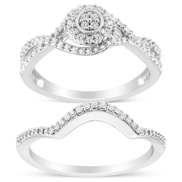 .925 Sterling Silver 1/6 Cttw Diamond Composite Halo and Split Shank Bridal Set Ring and Band  (I-J Color, I3 Clarity) - Size 7