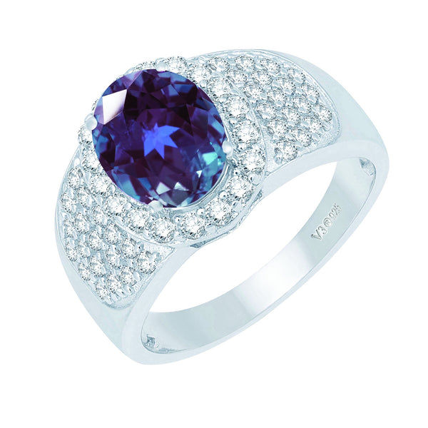V3 Jewelry Color-Changing Alexandrite & White Topaz Halo Ring