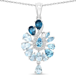 5.46 Carat Genuine Blue Topaz and White Topaz .925 Sterling Silver Pendant