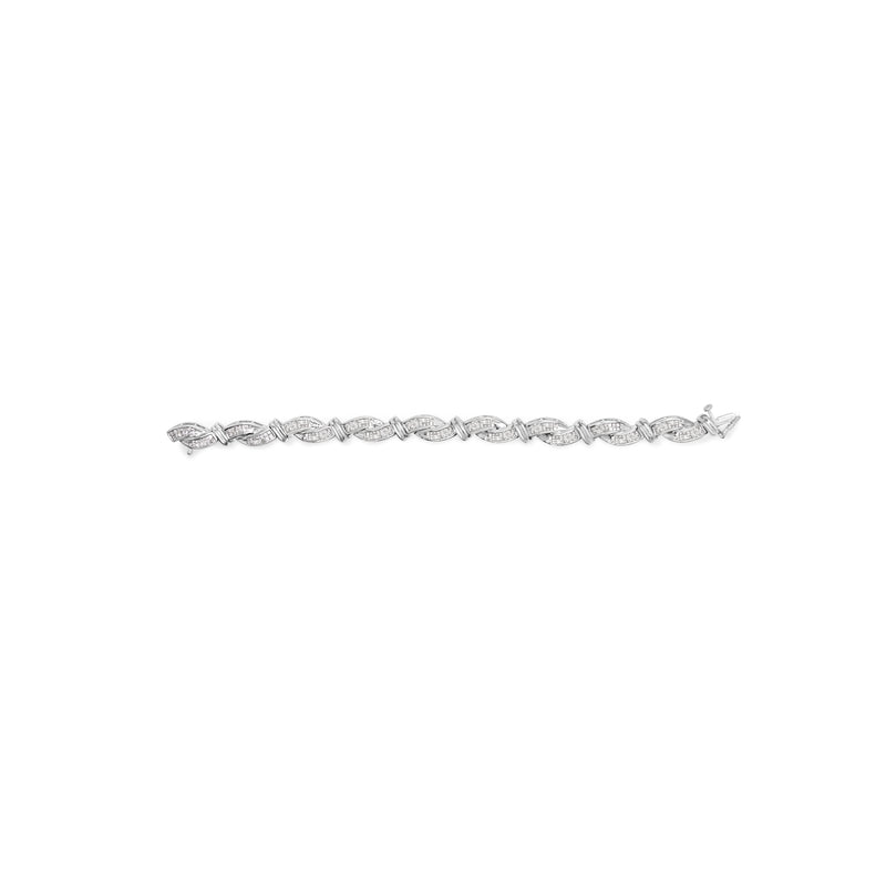 14K White Gold 4.0 Cttw Invisble Set Princess-Cut Diamond Wave Style Link Bracelet (H-I Color, SI2-I1 Clarity) - 7"