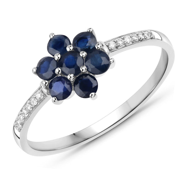 0.45 Carat Genuine Blue Sapphire and White Topaz .925 Sterling Silver Ring