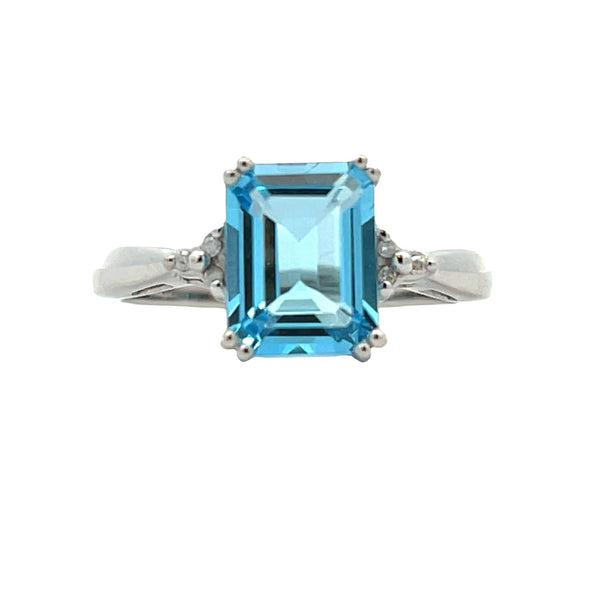 Genuine 2.67ct Blue Topaz Diamond Ring 10KT White Gold