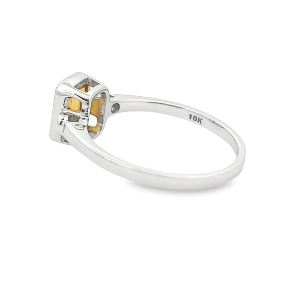 Genuine .94ct Citrine Diamond Ring 10KT White Gold