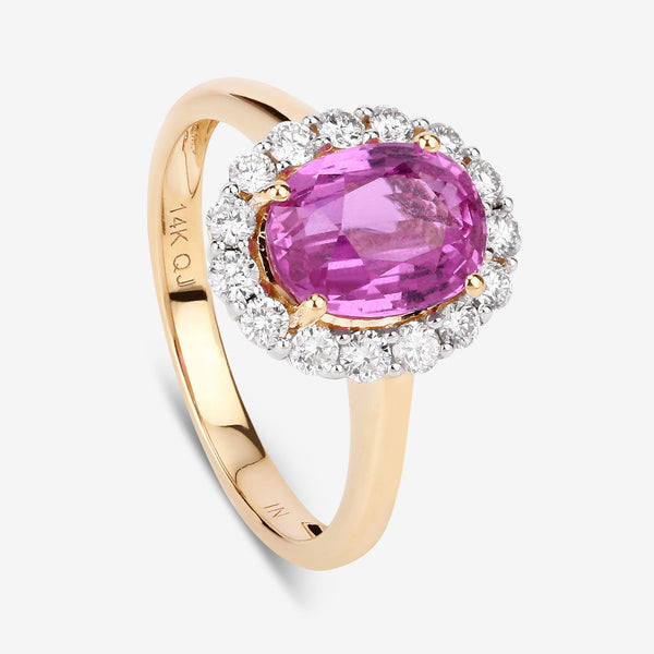 3.33 Carat Genuine Pink Sapphire and White Diamond 14K Yellow Gold Ring