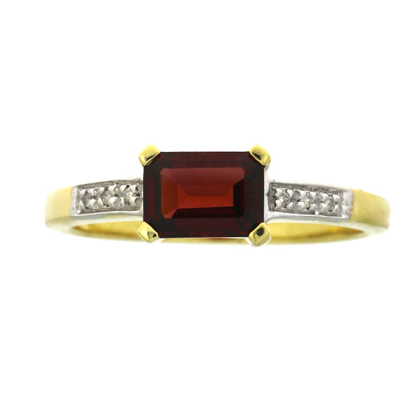 Genuine 1.20ct Garnet Diamond Ring 10KT Yellow Gold