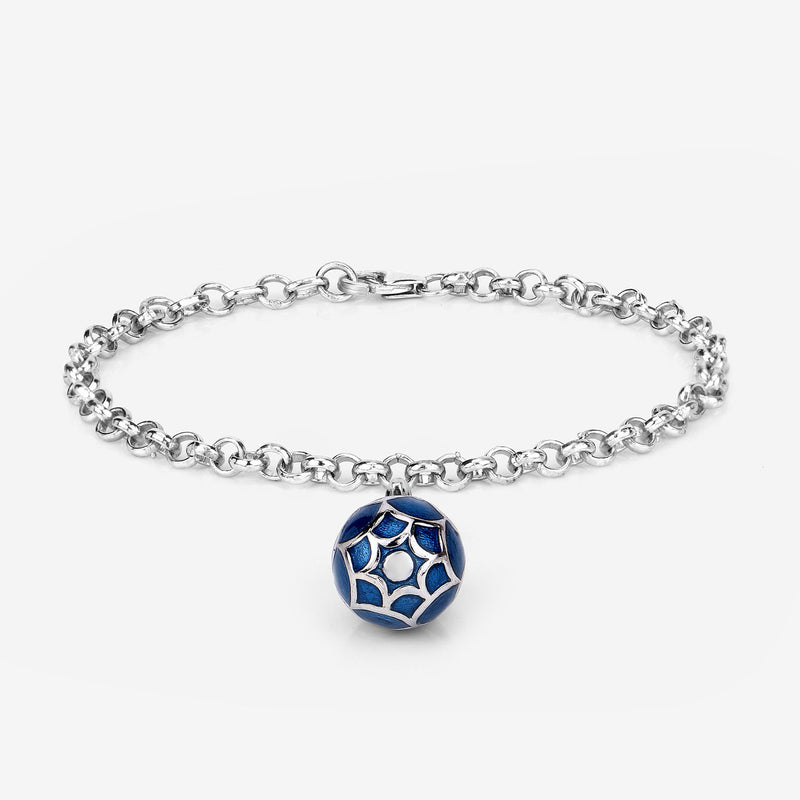 12.22 Grams .925 Sterling Silver Blue Enamel Charm Bracelet