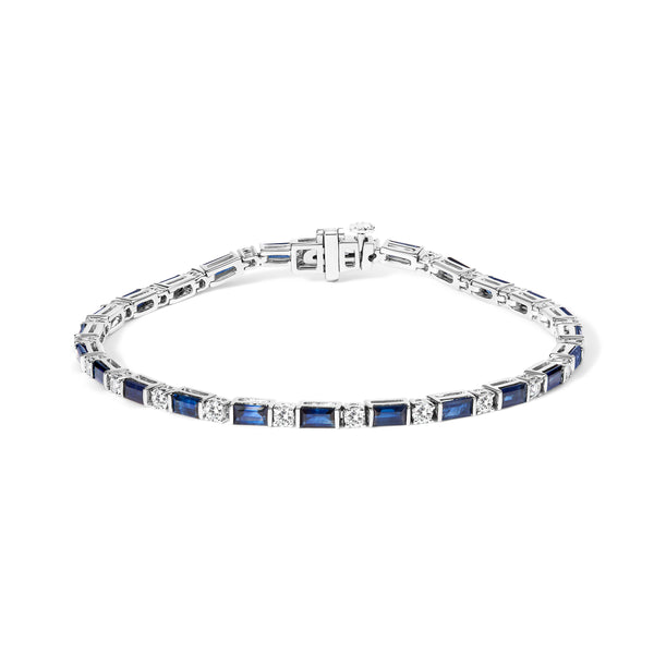 14K White Gold 1 1/10 Cttw Diamond and Blue Sapphire Alternating Link Tennis Bracelet (I-J Color, SI2-I1 Clarity) - 7" Inches