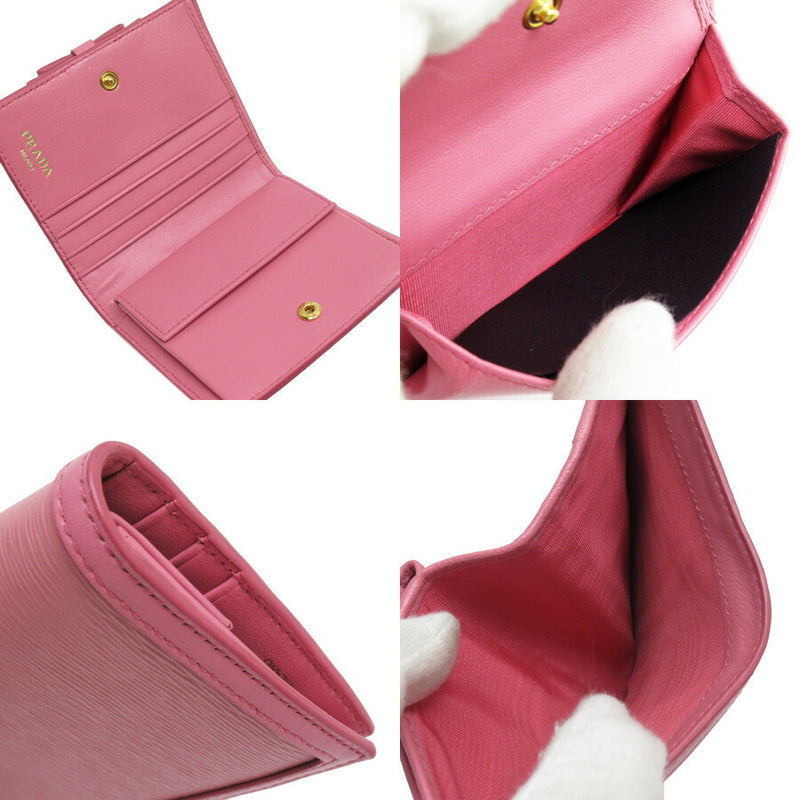 Prada PRADA Bi-Fold Wallet Pink Gold Leather Ladies