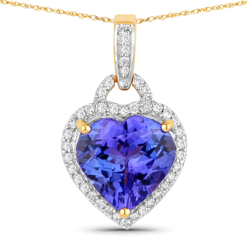 2.22 Carat Genuine Tanzanite and White Diamond 14K Yellow Gold Pendant