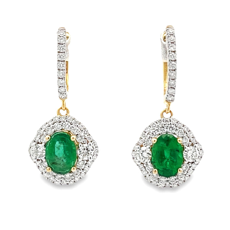 2.48ct Emerald Diamond Dangle Earrings 14KT Yellow Gold