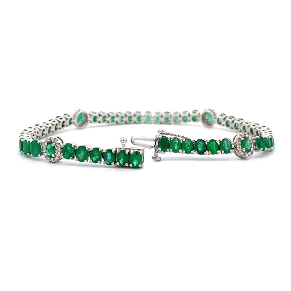 8.77ct Emerald Diamond Tennis Bracelet 14KT White Gold