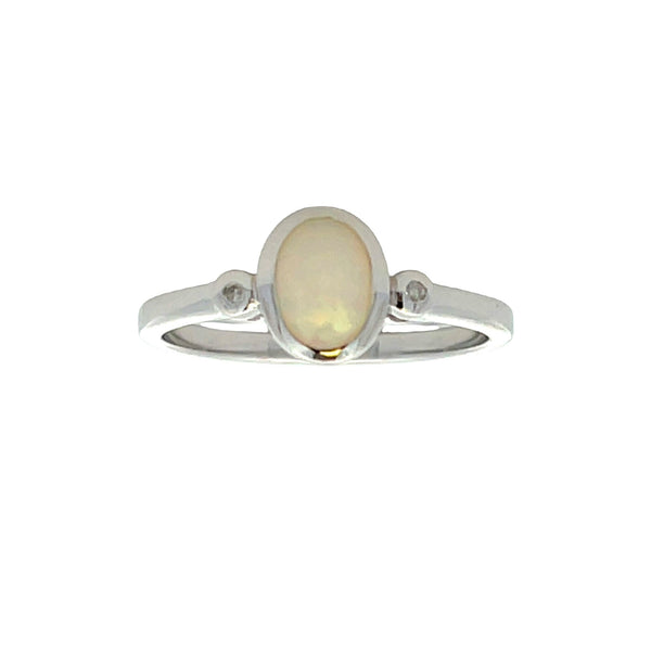 Natural .59ct Opal Diamond Ring 10KT White Gold