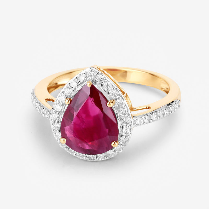 2.64 Carat Genuine Ruby and White Diamond 14K Yellow Gold Ring