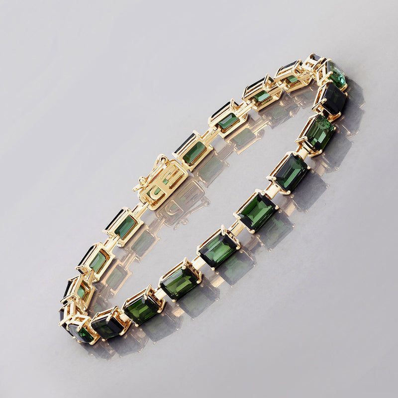 12.00 Carat Genuine Green Tourmaline 14K Yellow Gold Bracelet