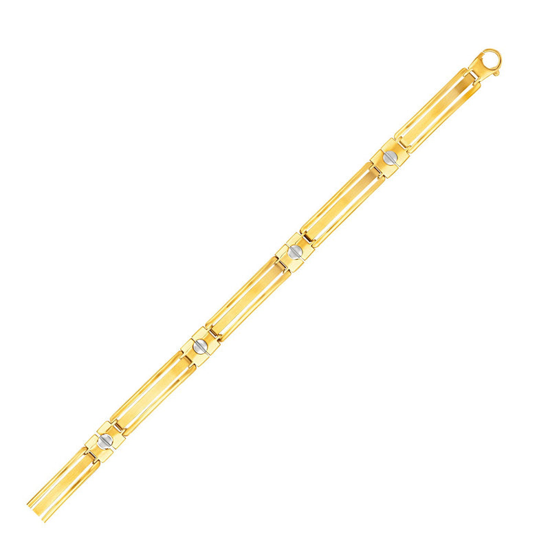 14k Two-Tone Gold Men's Bracelet with Screw Head Motif Accents