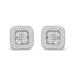 10K White Gold 1.0 Cttw Round and Princess Cut Diamond Composite Open Halo Stud Earrings (H-I Color, SI1-SI2 Clarity)