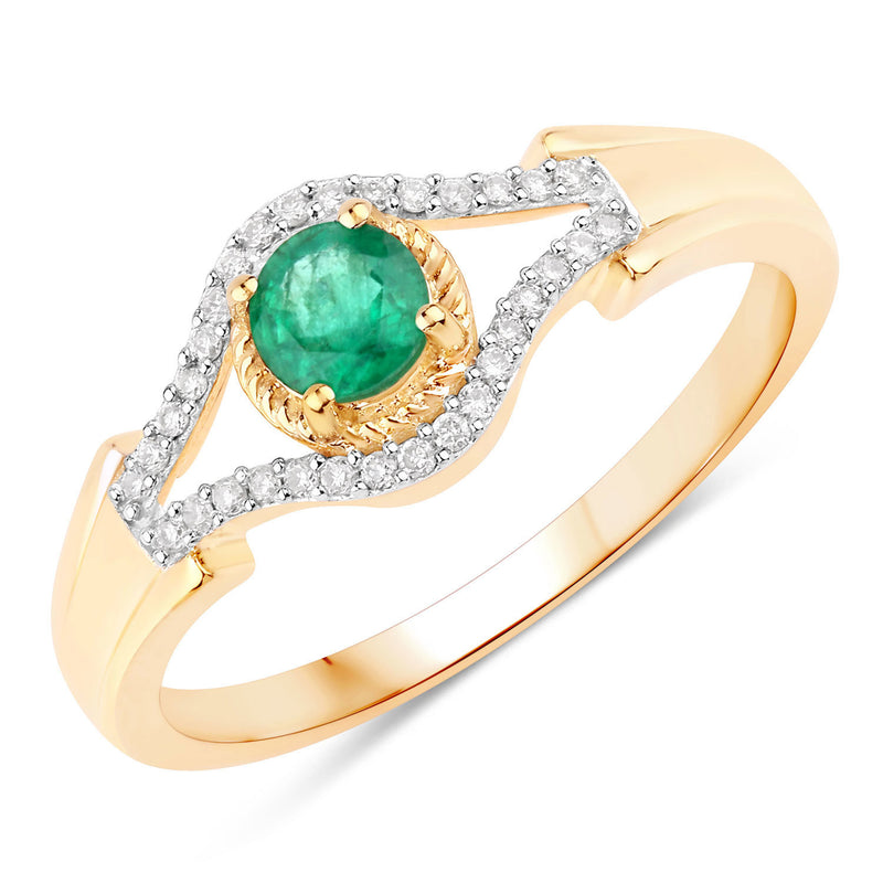 0.32 Carat Genuine Zambian Emerald And White Diamond 10K Yellow Gold Ring