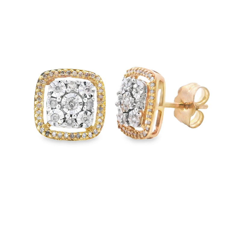 Natural .26ct Diamond Earrings 14KT 2 Tone Gold