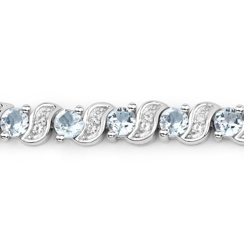 0.98 Carat Genuine Aquamarine and White Topaz .925 Sterling Silver Bracelet