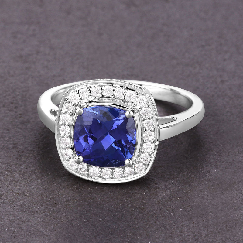 2.26 Carat Genuine Tanzanite and White Diamond 14K White Gold Ring