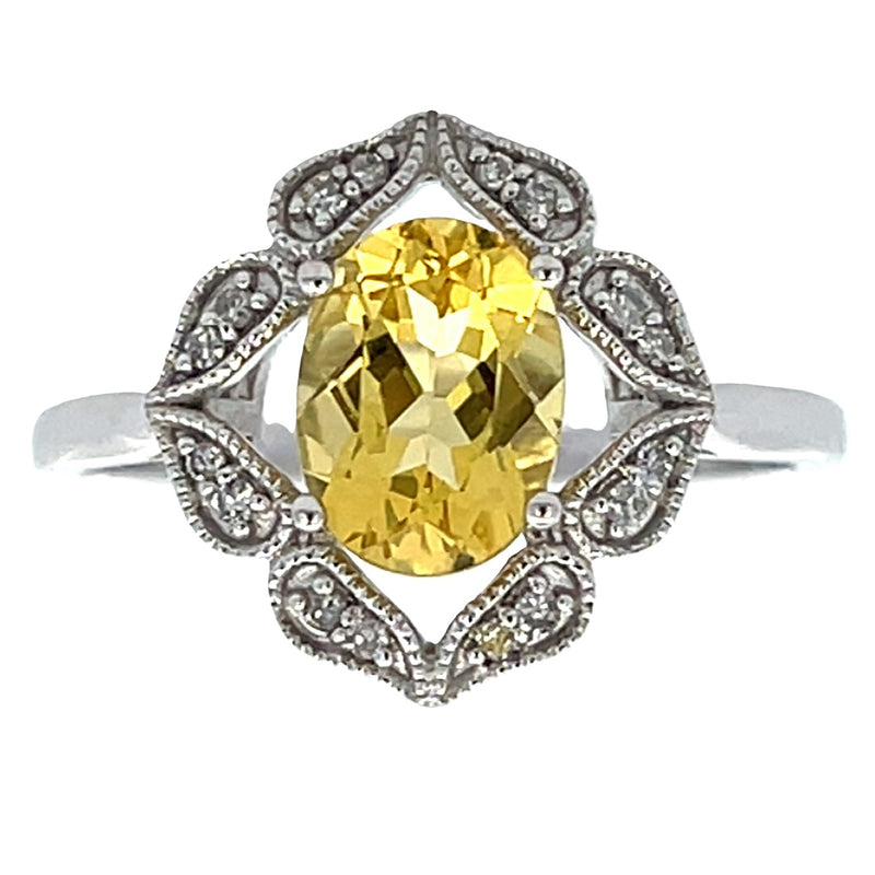 Natural 1.43ct Citrine Diamond Ring 14KT White Gold