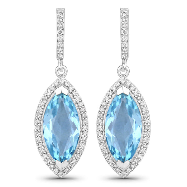 5.06 Carat Genuine Aquamarine and White Diamond 14K White Gold Earrings