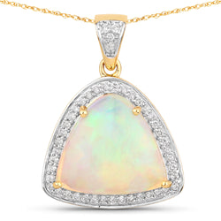 2.60 Carat Genuine Ethiopian Opal and White Diamond 14K Yellow Gold Pendant