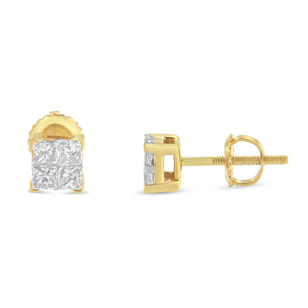 10KT Yellow Gold Princess Diamond Composite Stud Earring (1/2 cttw, I-J Color, I1-I2 Clarity)