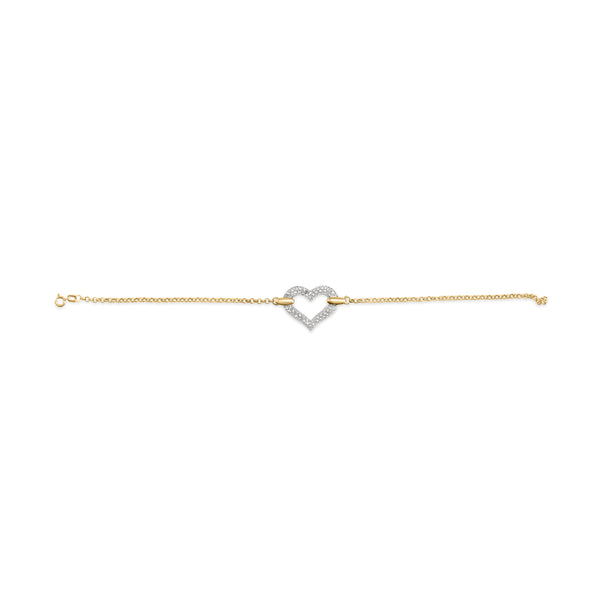 10K Two Tone Gold 1/4 Cttw Diamond Encrusted Heart Charm 7" Bracelet (H-I Color, I1-I2 Clarity)