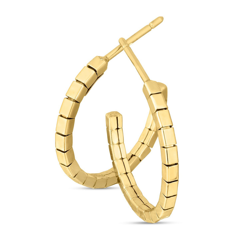 14k Yellow Gold Brick Omega Hoop Earrings