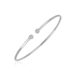 14k White Gold High Polish Diamond Cluster Bangle (2mm)