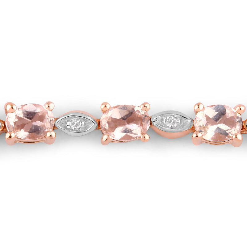 1.38 Carat Genuine Morganite and White Diamond .925 Sterling Silver Bracelet