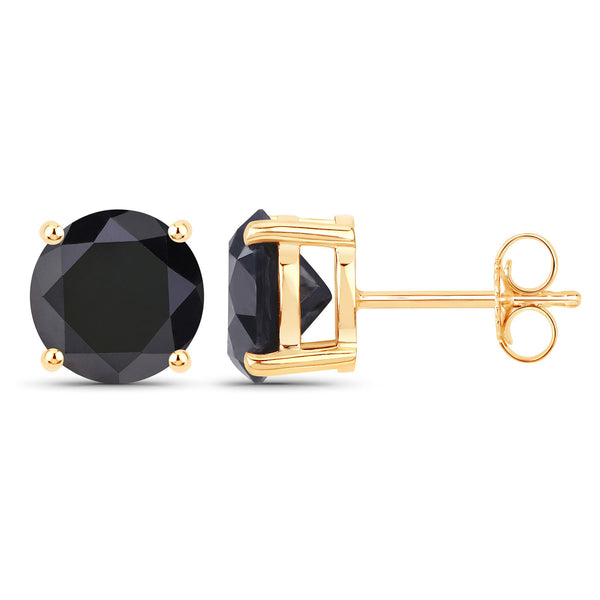 3.24 Carat Genuine Black Diamond 14K Yellow Gold Earrings