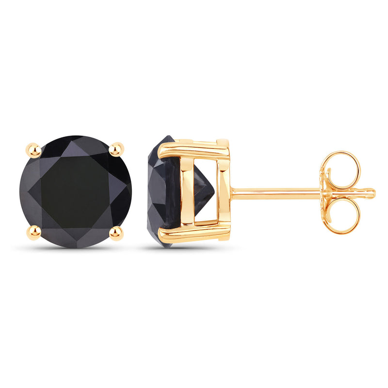 4.91 Carat Genuine Black Diamond 14K Yellow Gold Earrings