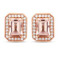 1.82 Carat Genuine Morganite and White Diamond 14K Rose Gold Earrings