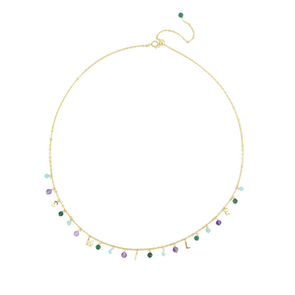 V3 Jewelry 18K Gold plated Natural Amazonite, Jade and Amethyst Smile Station Necklace